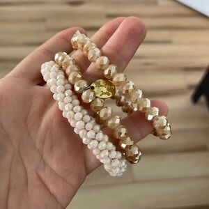 Beaded bracelet assortment beige bracelets pink